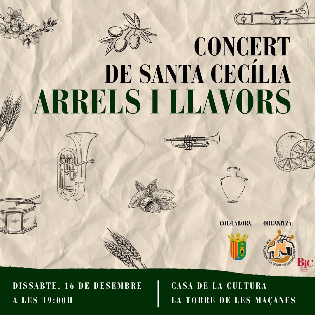 Concierto ofrecido por SM L'Aliança La Torre de les Maçanes. RECORDAD: 📅 Sábado 16 de diciembre 🕖 19:00h 📍Casa Cultura (La Torre de les Maçanes)
