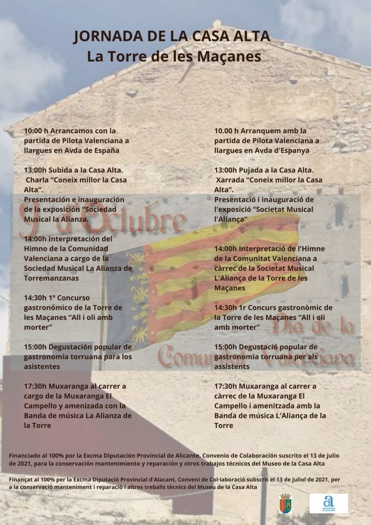 JORNADA DE LA CASA ALTA DE LA TORRE DE LES MAÇANES 9 D´OCTUBRE DÍA COMUNIDAD VALENCIANA