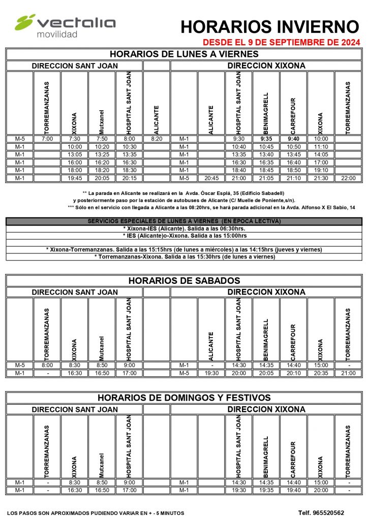 HORARI D'HIVERN AUTOBUSOS DES DEL 9 DE SETEMBRE 2024